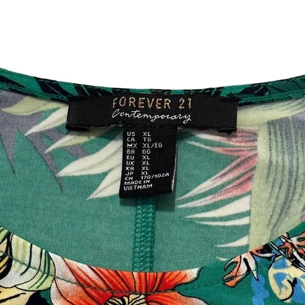 Forever 21 Green Tropical Floral Print Mock Wrap Dress - Size XL - Picture 9 of 16